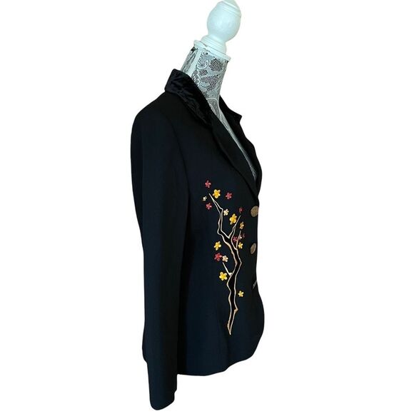 VINTAGE Christian Linares Embroidered Floral Blazer Black - Picture 2 of 8